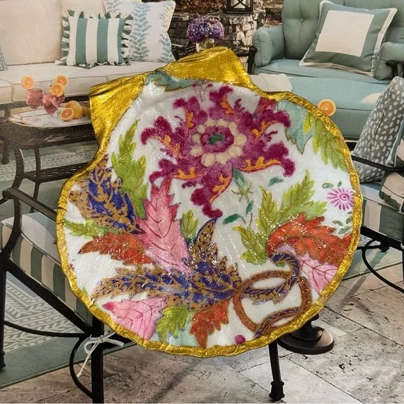 Hand Crafted Tobacco Leaf Print Trinket Shell Dish - Picture 2 of 5